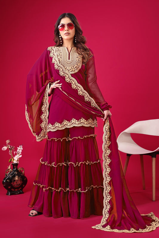 Dark pink color georgette salwar suit for women
