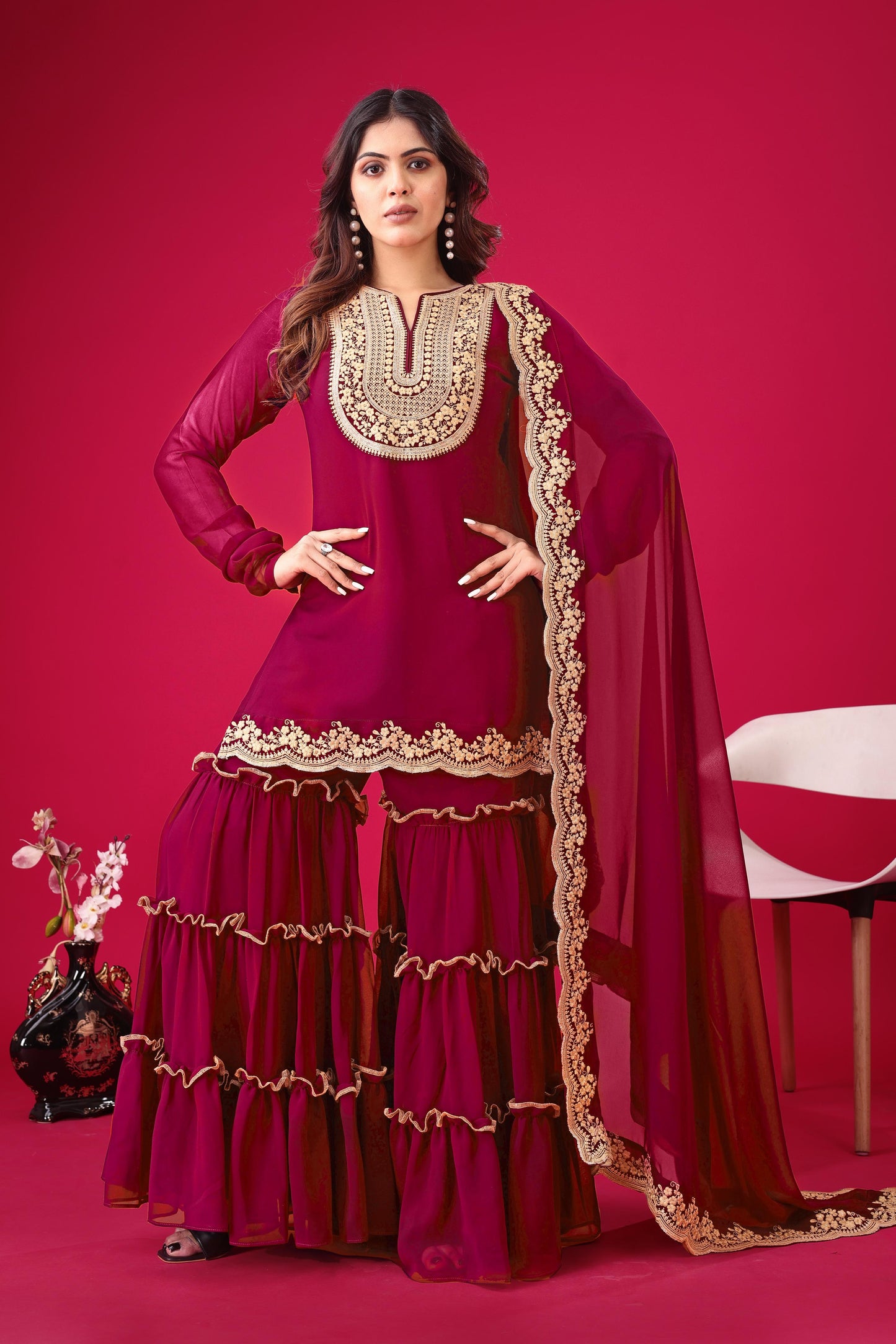 Pink color georgette salwar suit with dupatta images