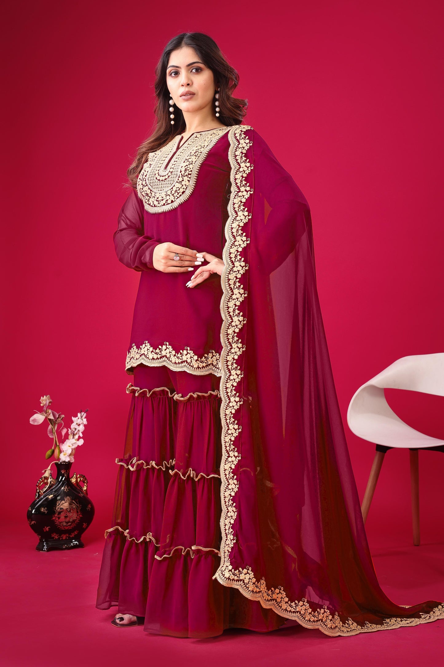 Pink color georgette salwar suit with dupatta online