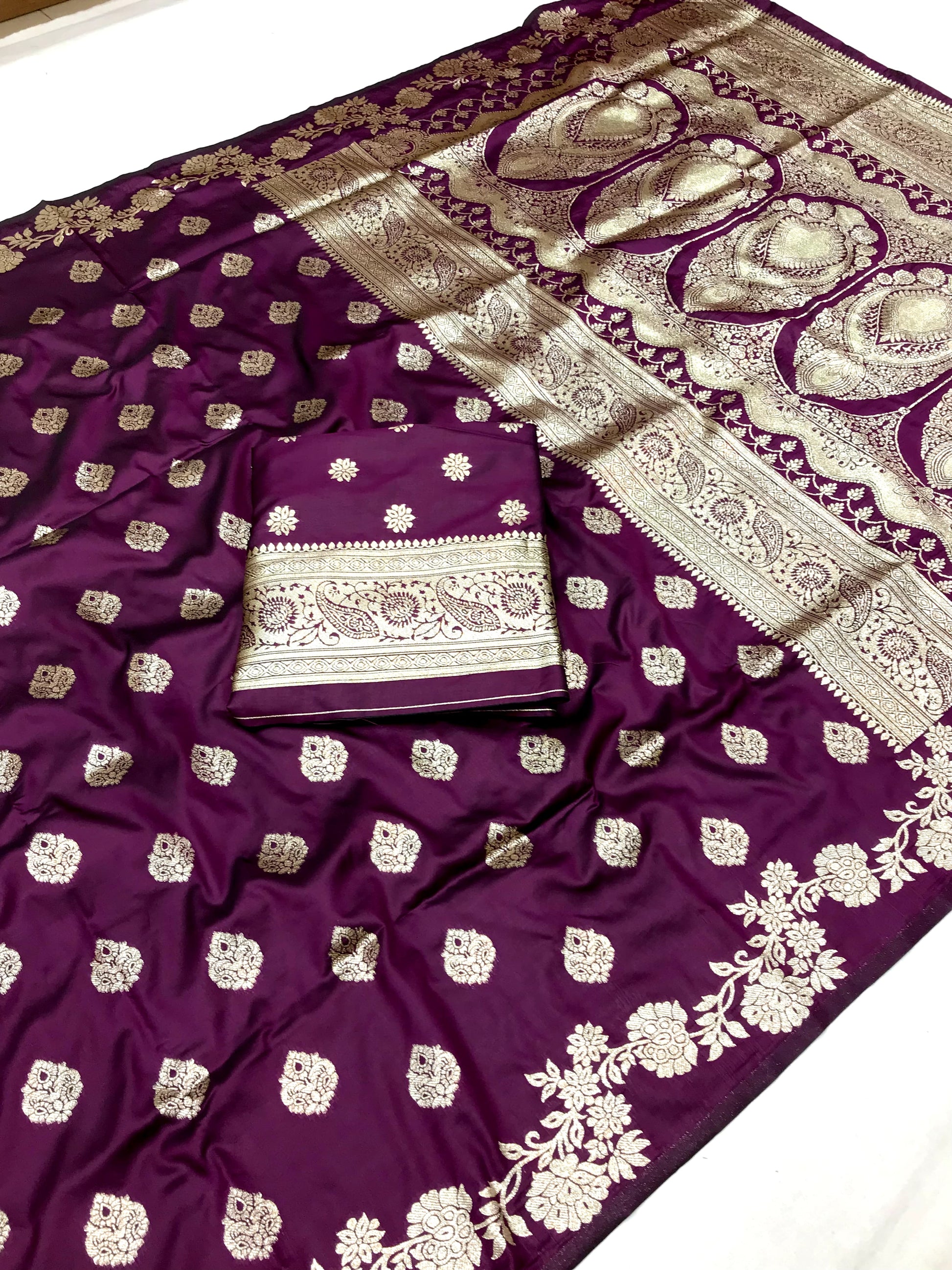Wine color banarasi silk saree for party