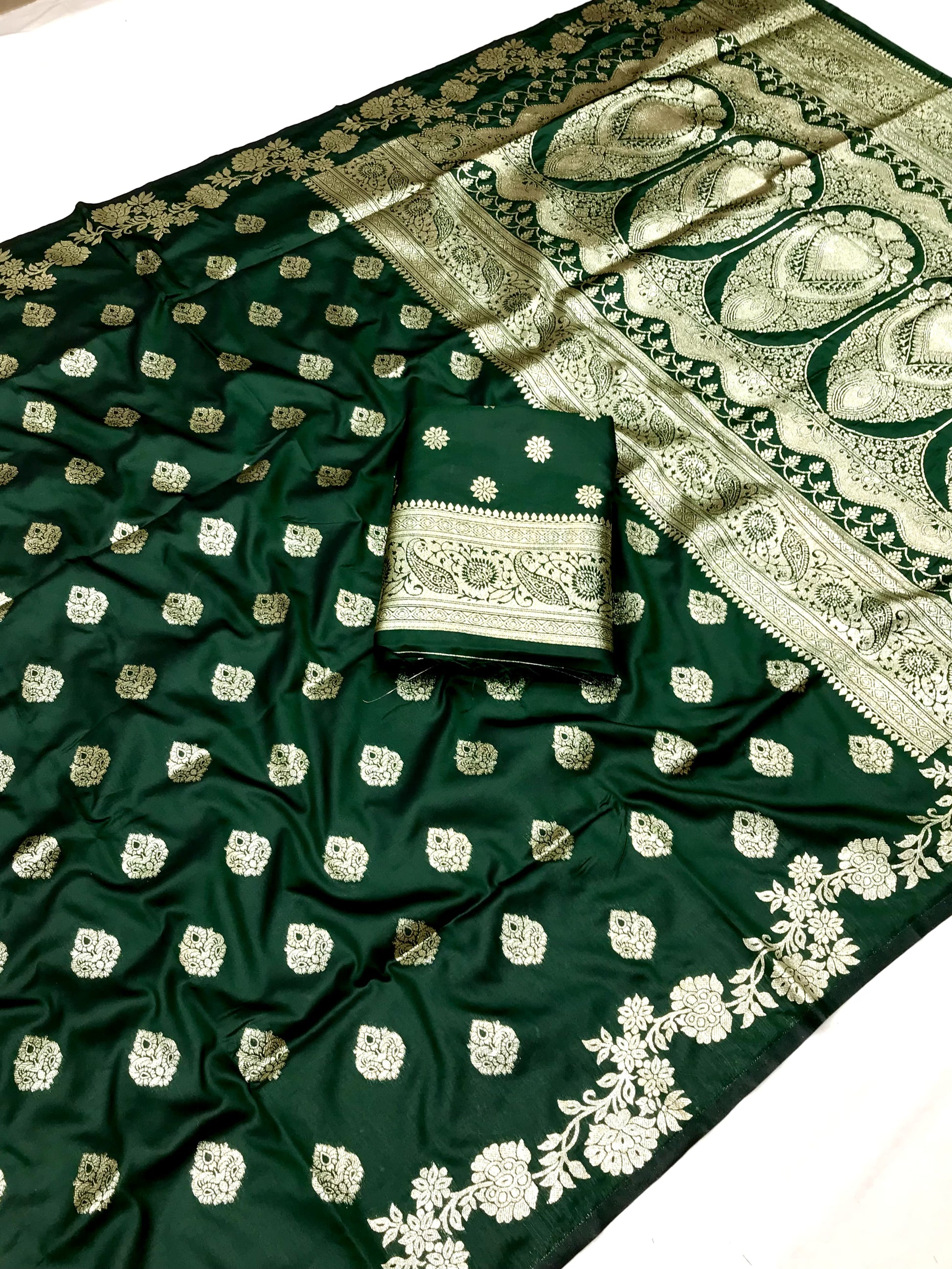 Green color banarasi silk saree with blouse
