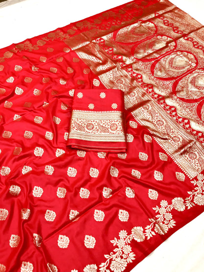 Red color banarasi silk saree with blouse online