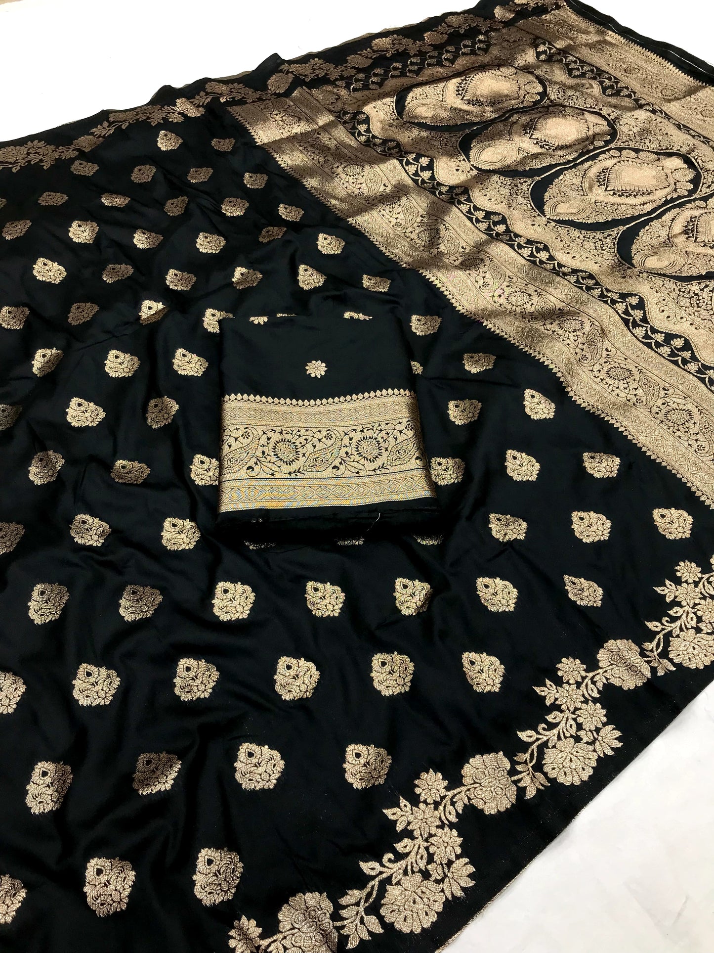 Black color banarasi silk saree with blouse