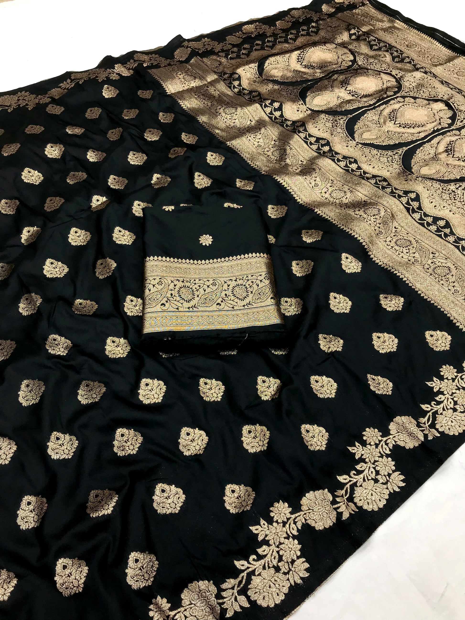 Black color banarasi silk saree with blouse