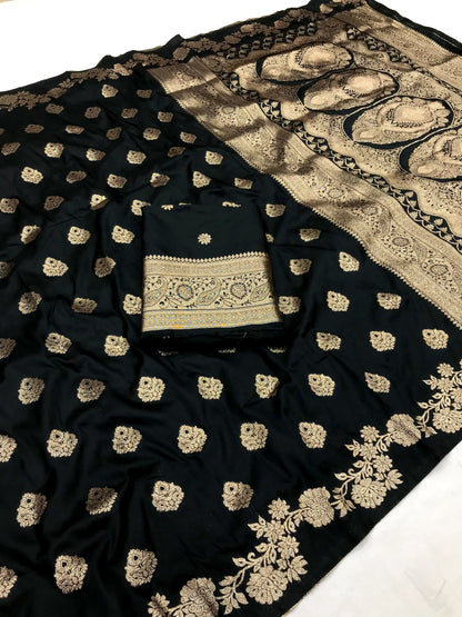 Black color banarasi silk saree with blouse