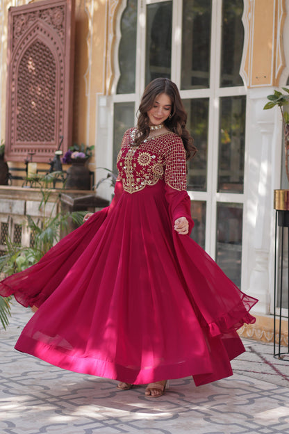 Pink color faux blooming gown for women