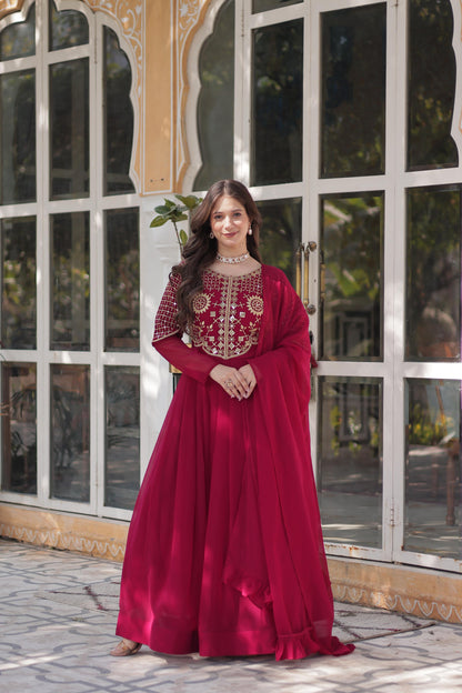 Pink color faux blooming gown for wedding