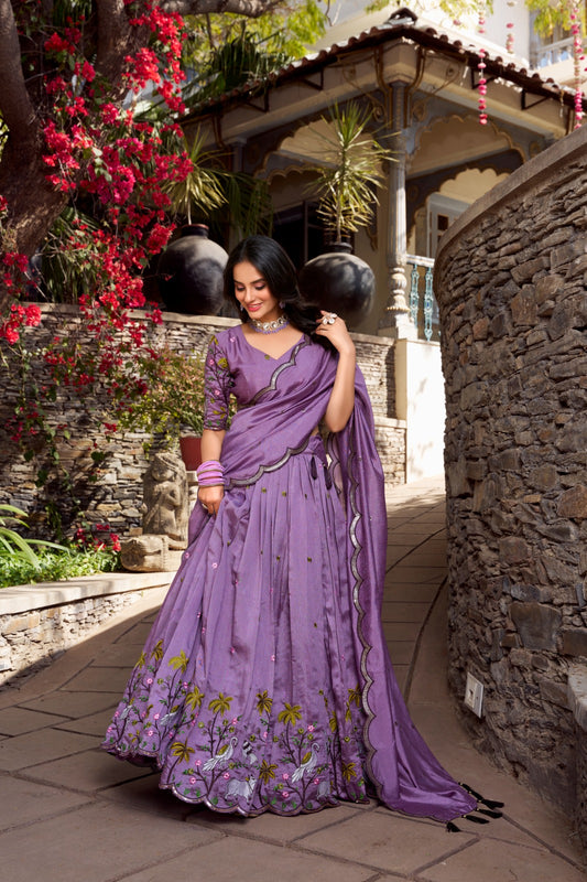 Lavender color vichitra simmer lehenga choli for women