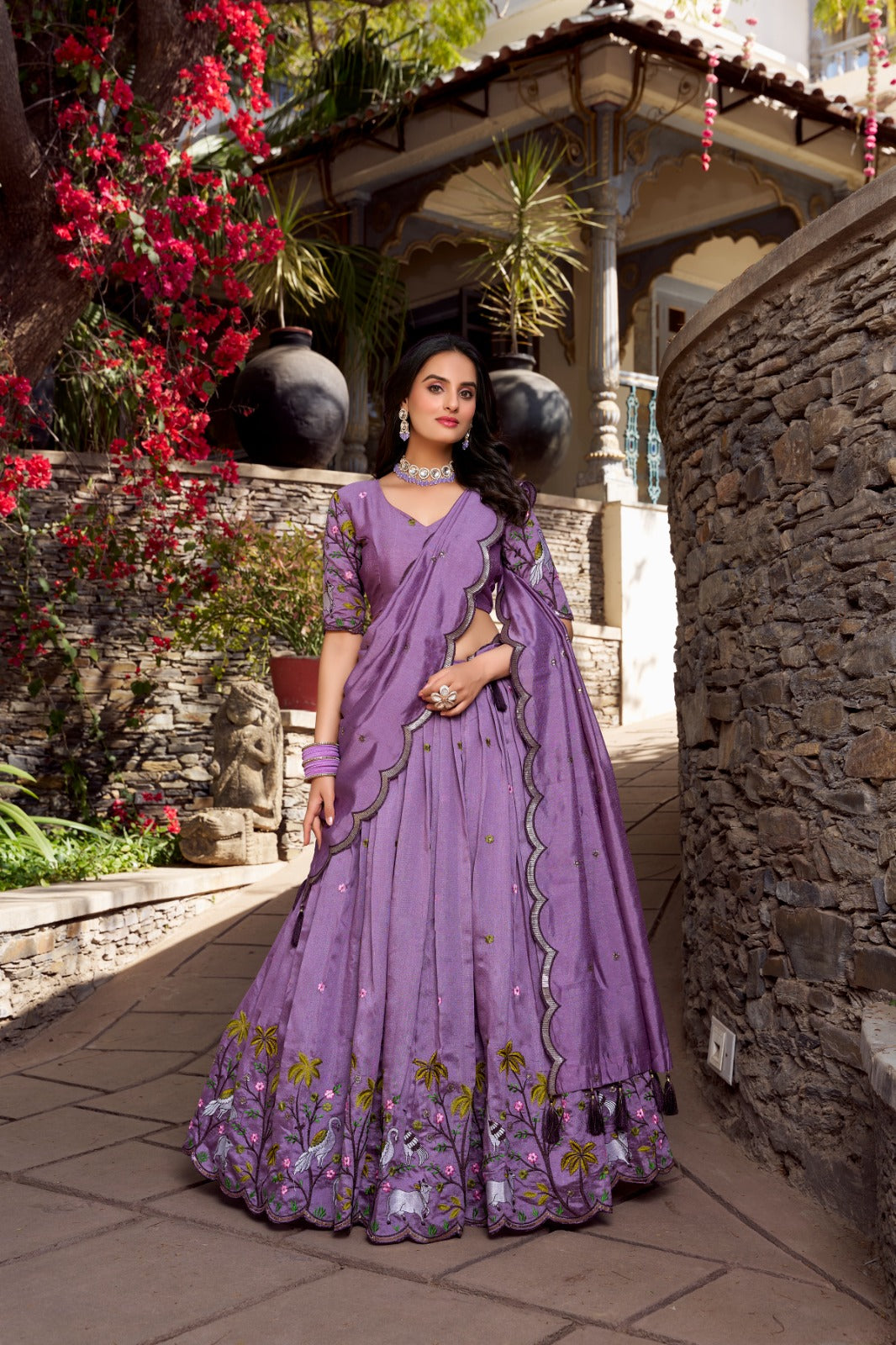 Lavender color vichitra simmer lehenga choli online