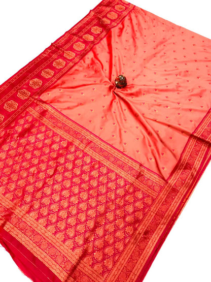 peach color banarasi silk saree for party
