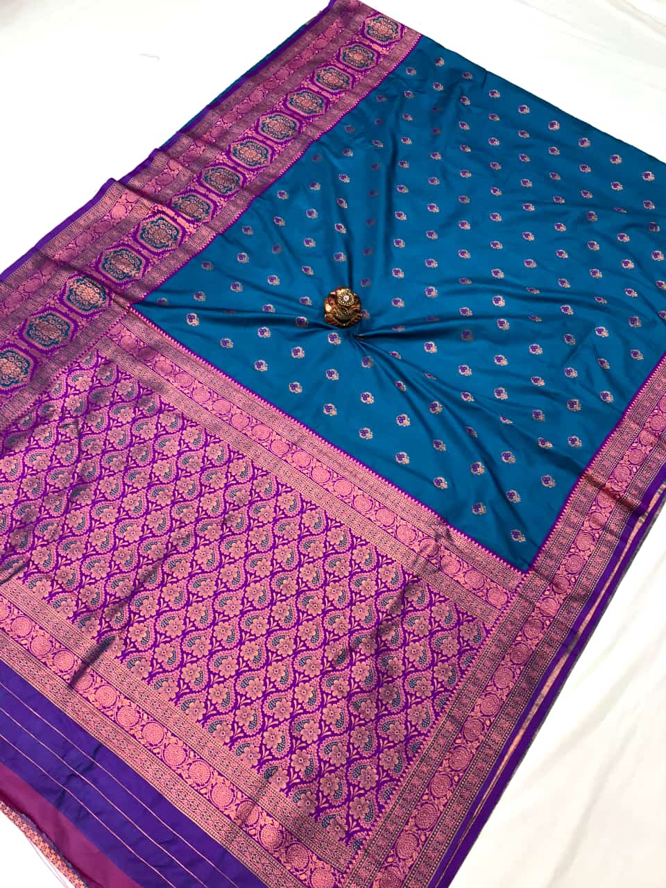 Teal color banarasi silk saree with blouse price