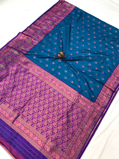 Teal color banarasi silk saree with blouse price