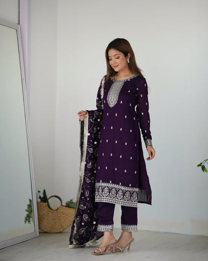 Purple color rangoli silk salwar suit with dupatta