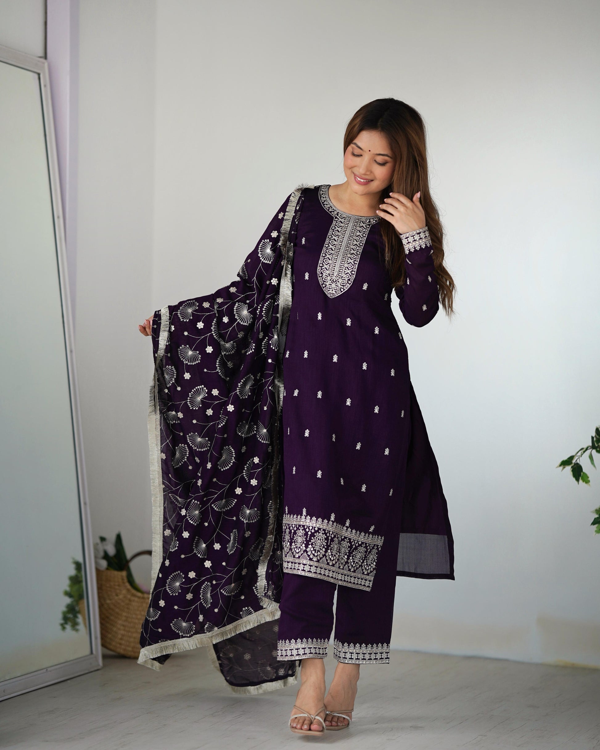 Purple color rangoli silk salwar suit online shopping