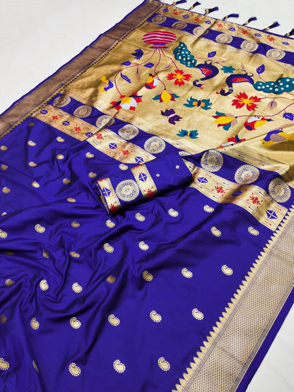 Blue color paithani silk saree for wedding
