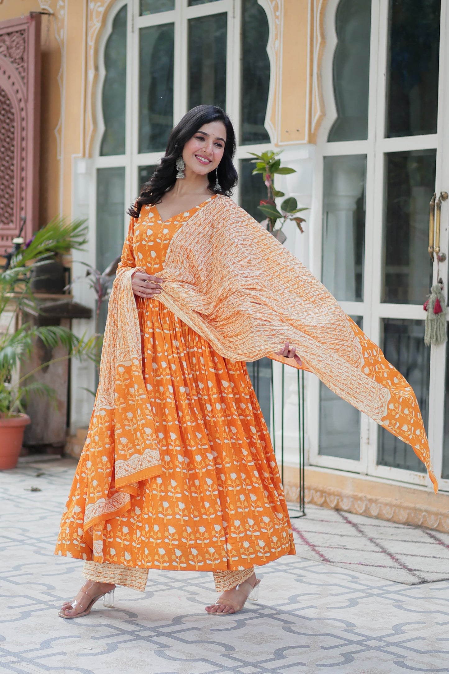 Orange color pure cotton salwar suit for women