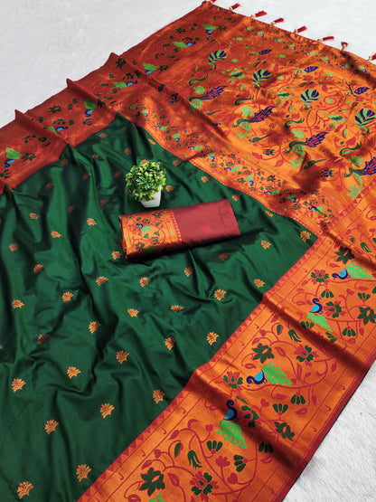 Green color paithani silk saree online shopping