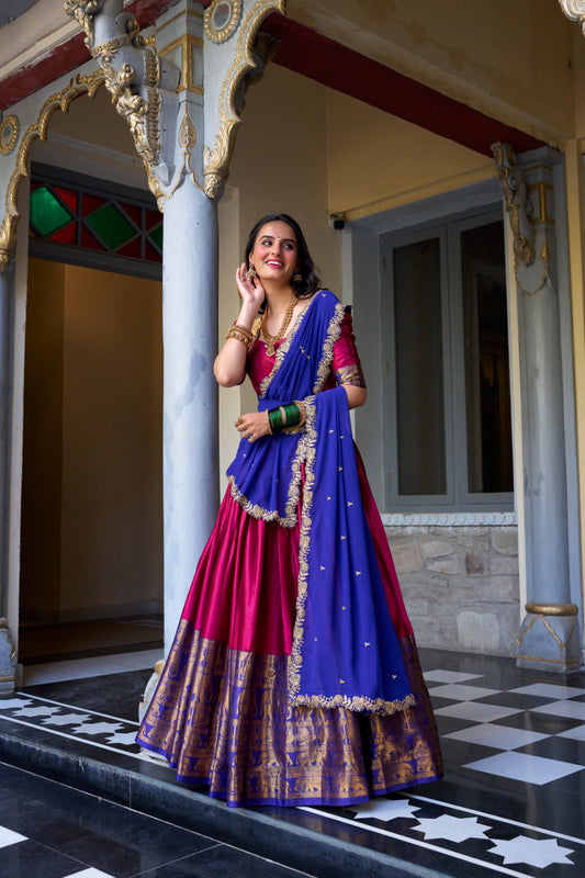 Pink color narayan pattu lehenga choli for women