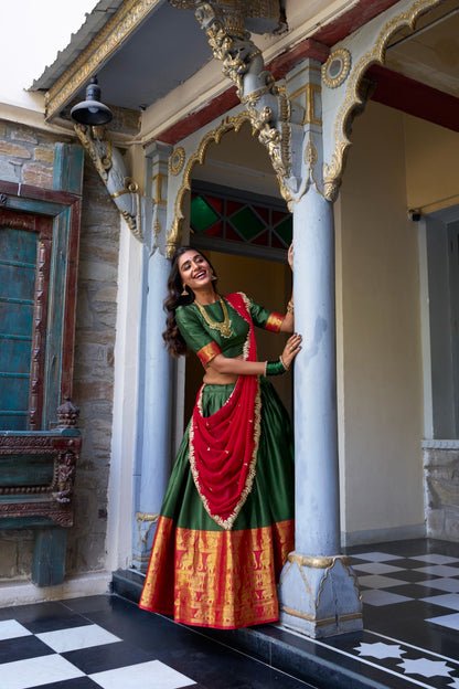 Green color narayan pattu lehenga choli with dupatta images