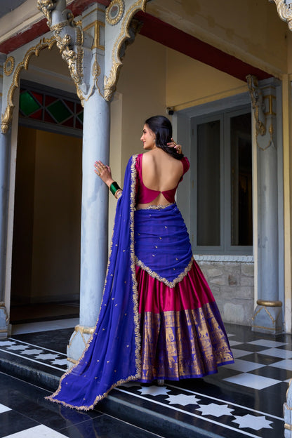 Pink color narayan pattu lehenga choli with dupatta