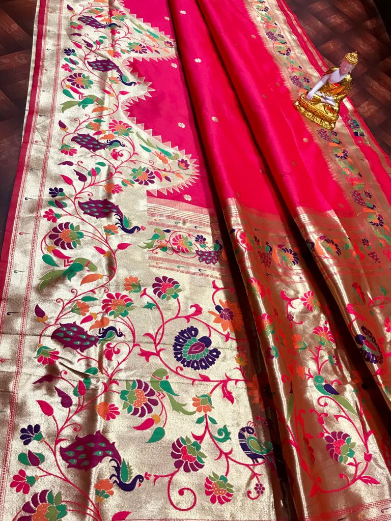 Pink color paithani silk saree for wedding
