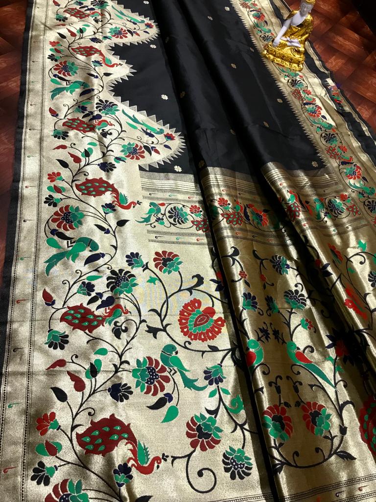 Black color paithani silk saree with blouse online