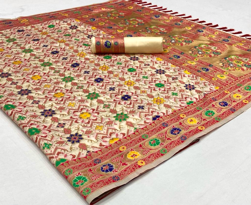 White color banarasi silk saree for women