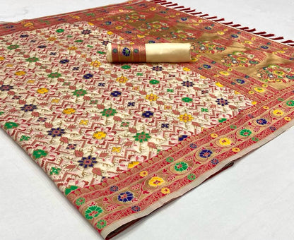 White color banarasi silk saree for women
