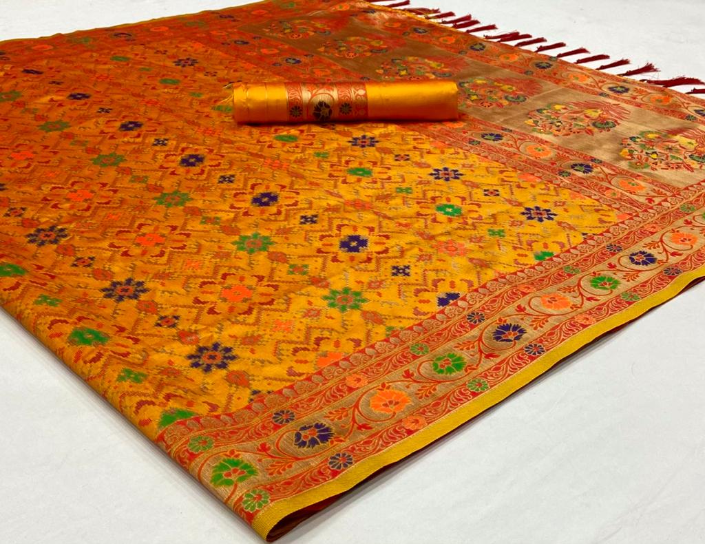 Yellow color banarasi silk saree with blouse