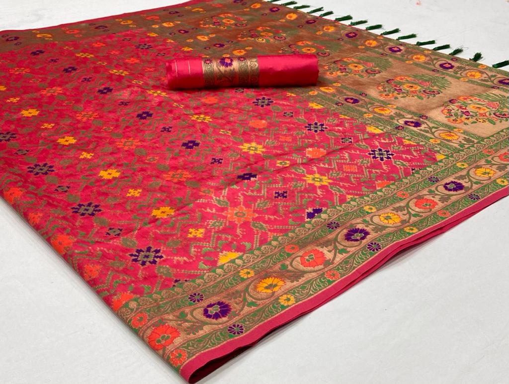 Gajri color banarasi silk saree for wedding