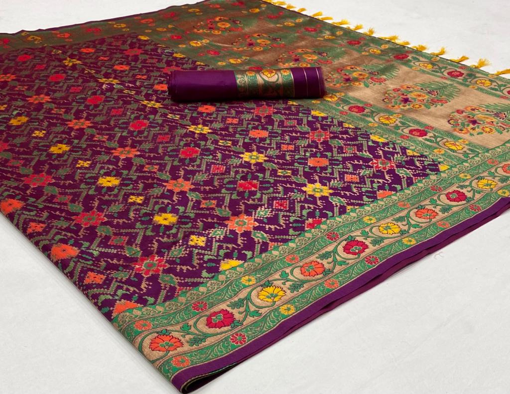 Purple color banarasi silk saree with blouse online shopping