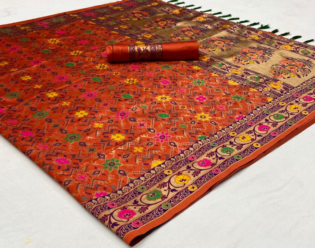 Orange color banarasi silk saree with blouse price