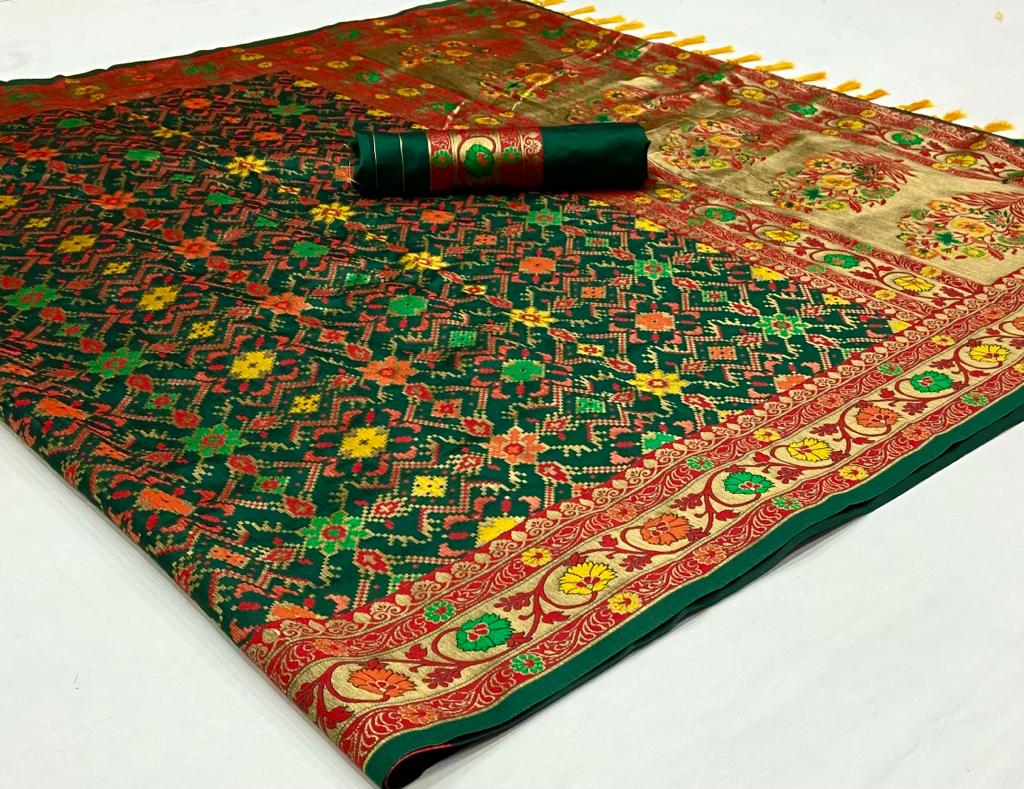 Dark green color banarasi silk saree with blouse online shopping