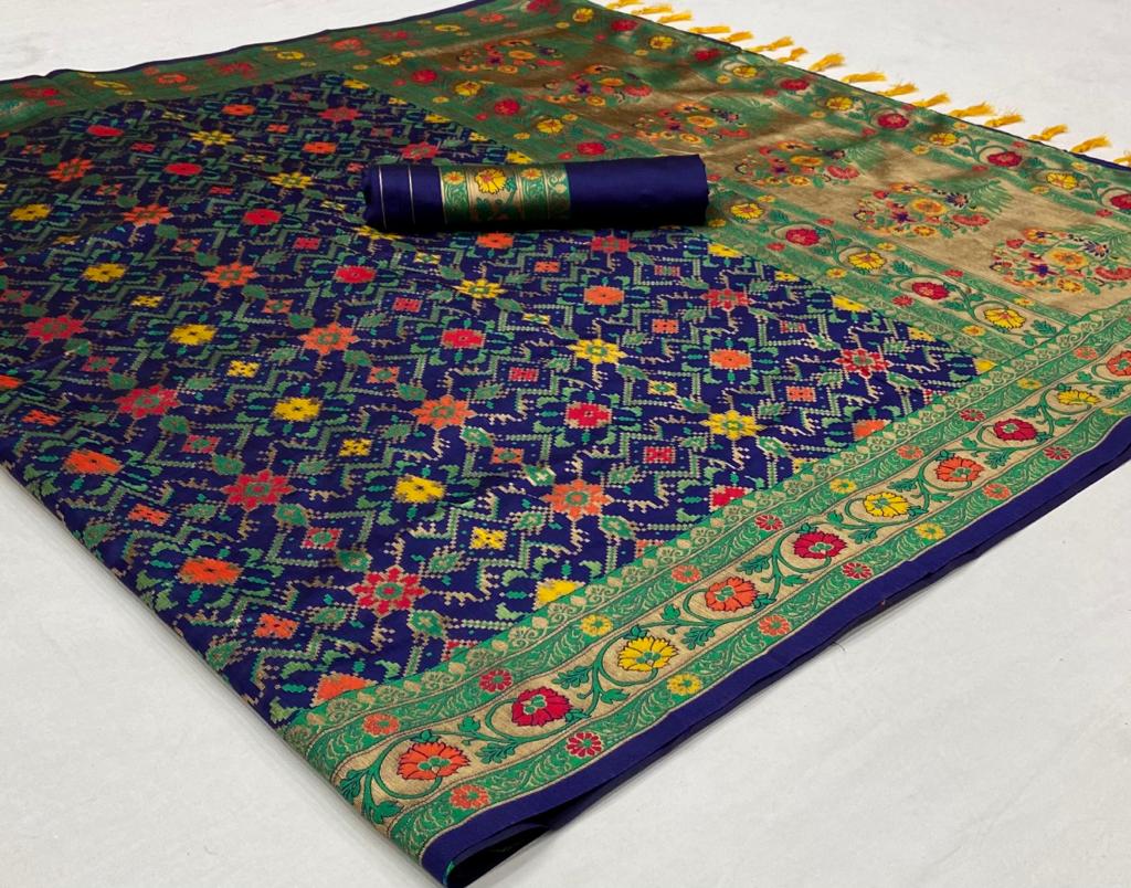 Blue color banarasi silk saree with blouse images