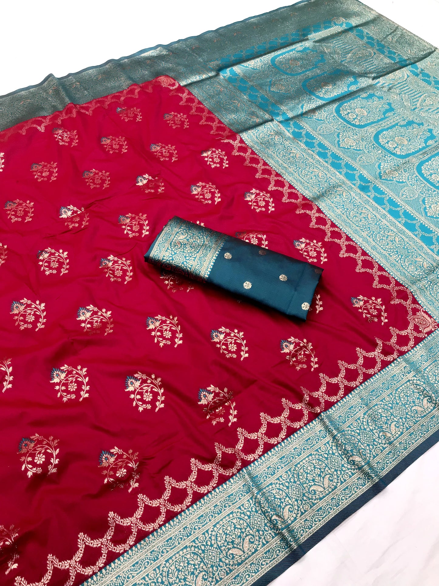 Red color banarasi silk saree for women