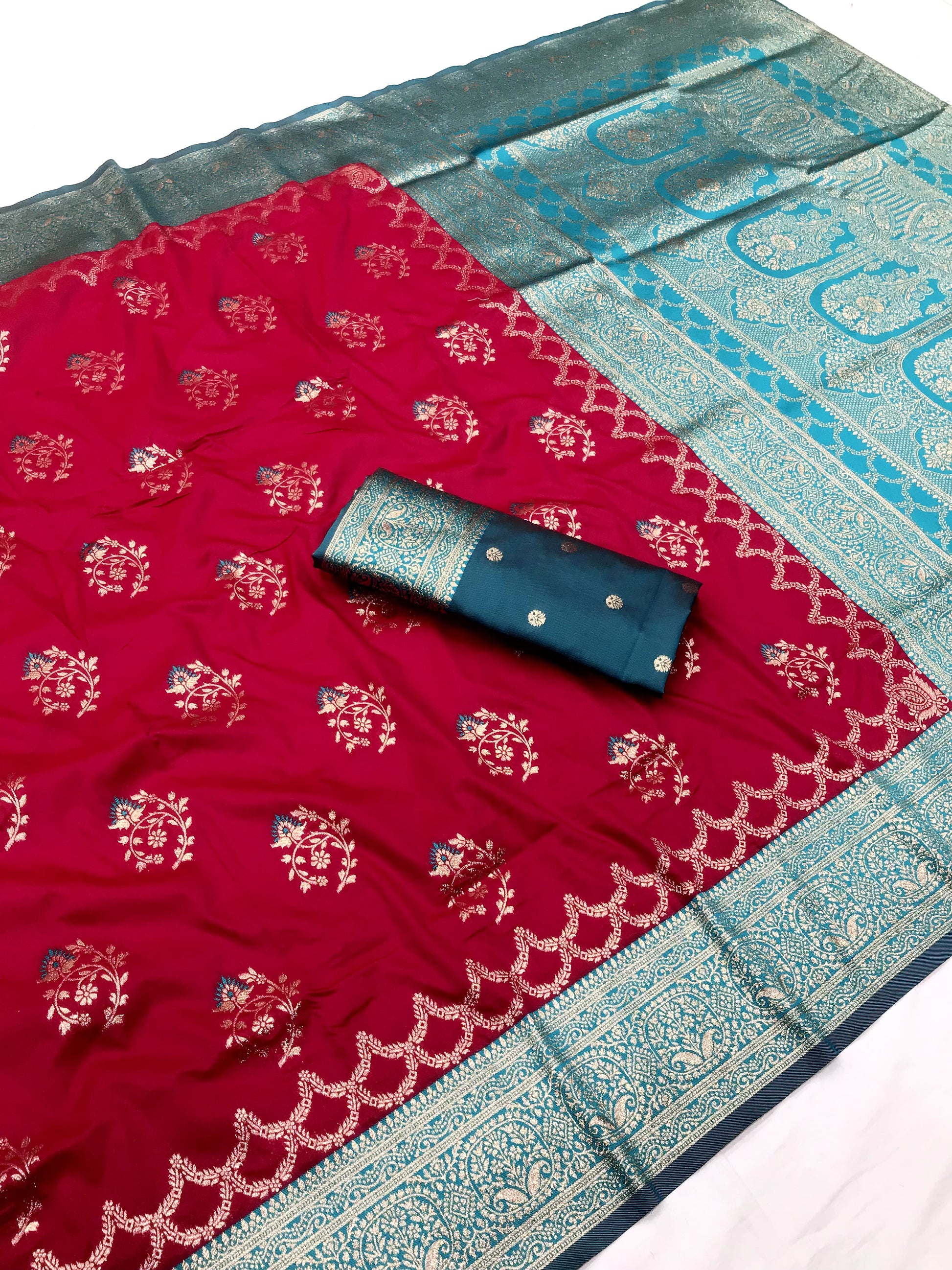 Red color banarasi silk saree for women