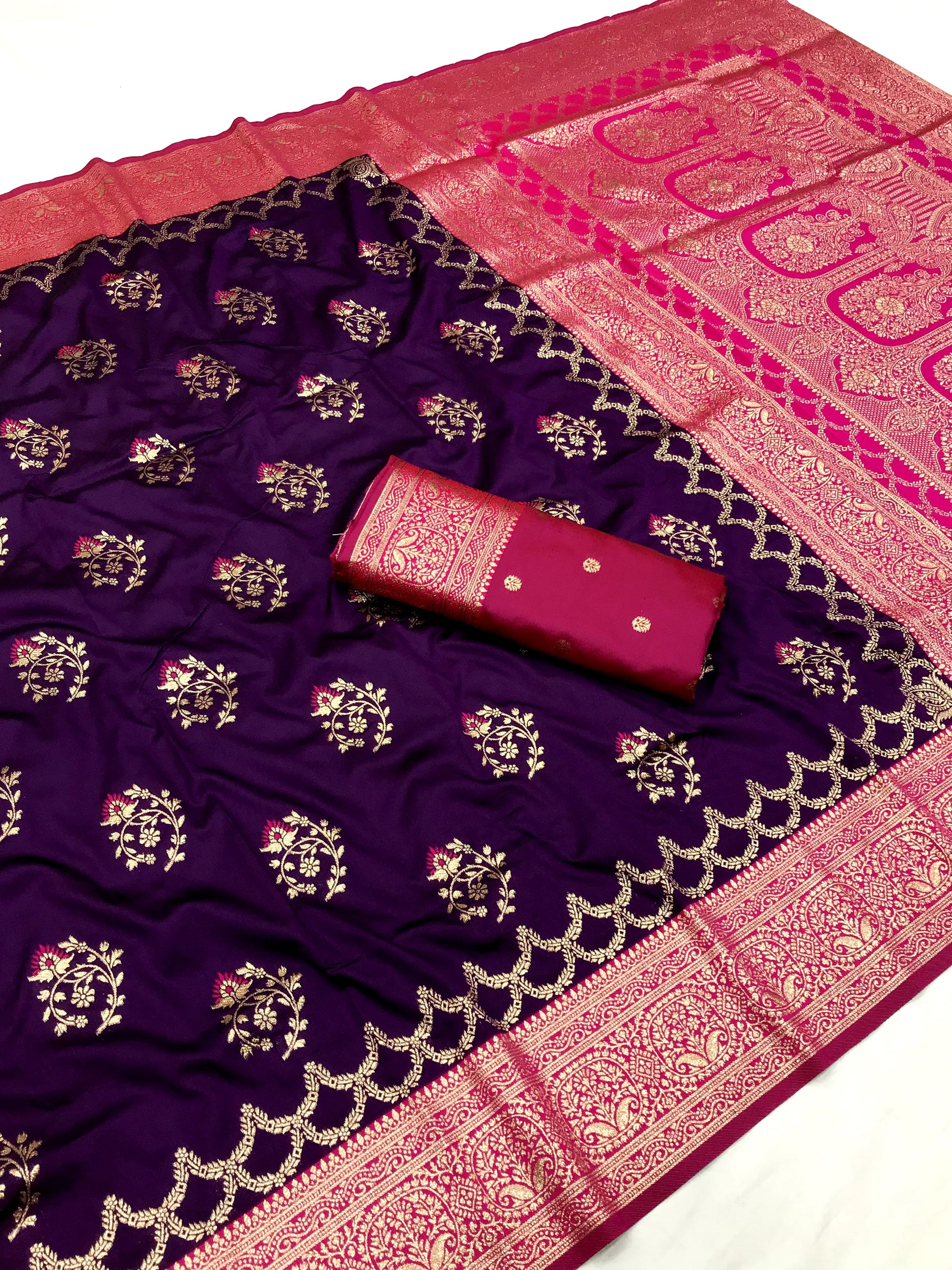 Purple color banarasi silk saree with blouse online
