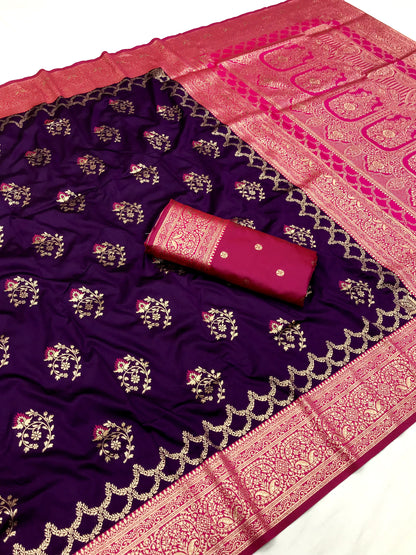 Purple color banarasi silk saree with blouse online
