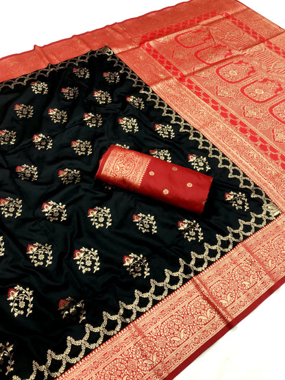 Black color banarasi silk saree with blouse images