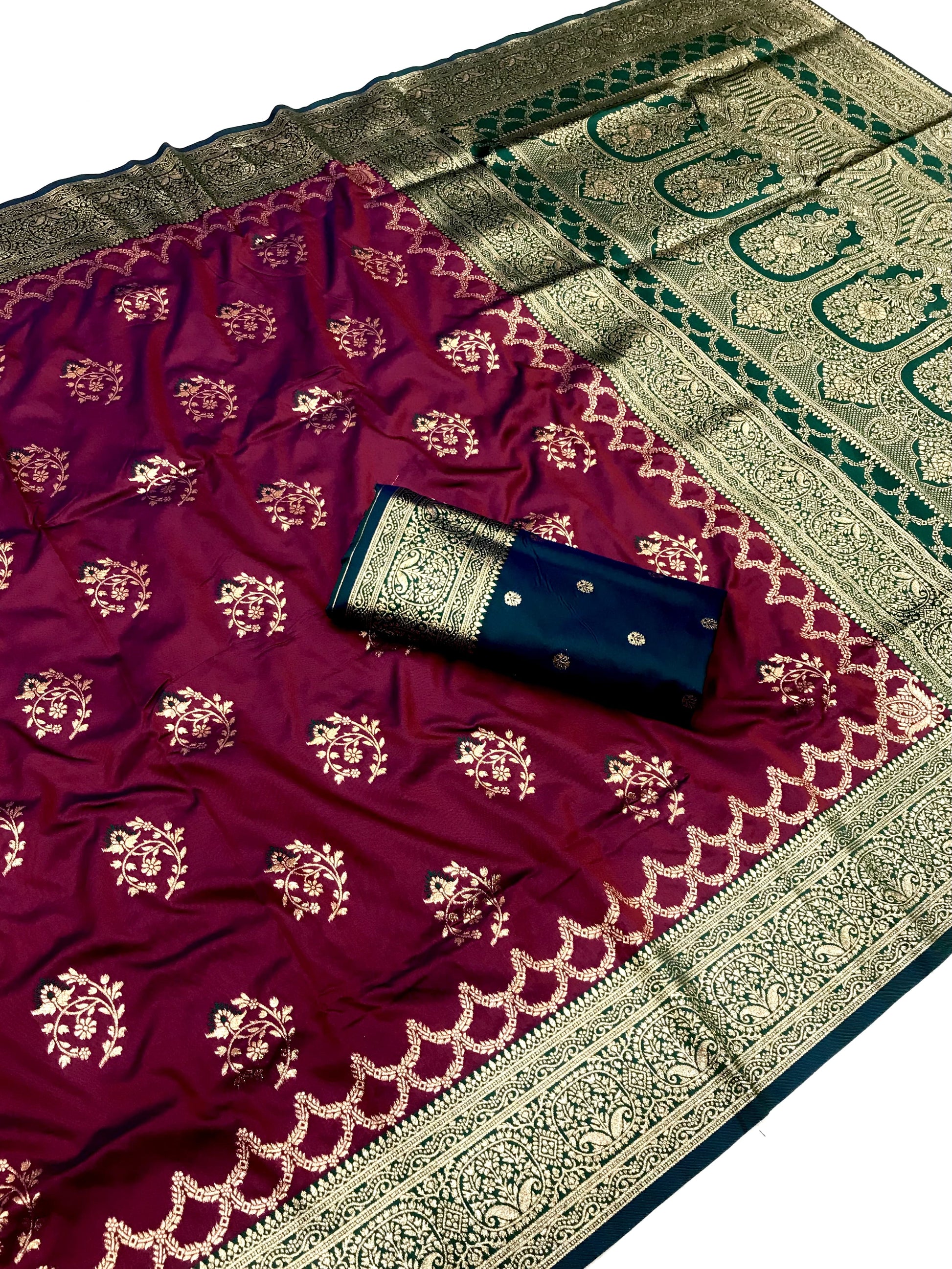 Maroon color banarasi silk saree with blouse price