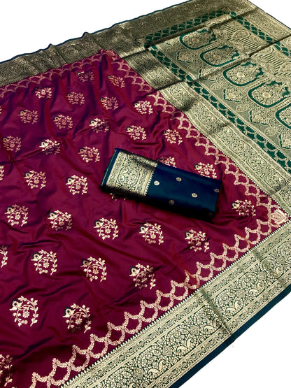 Maroon color banarasi silk saree with blouse price