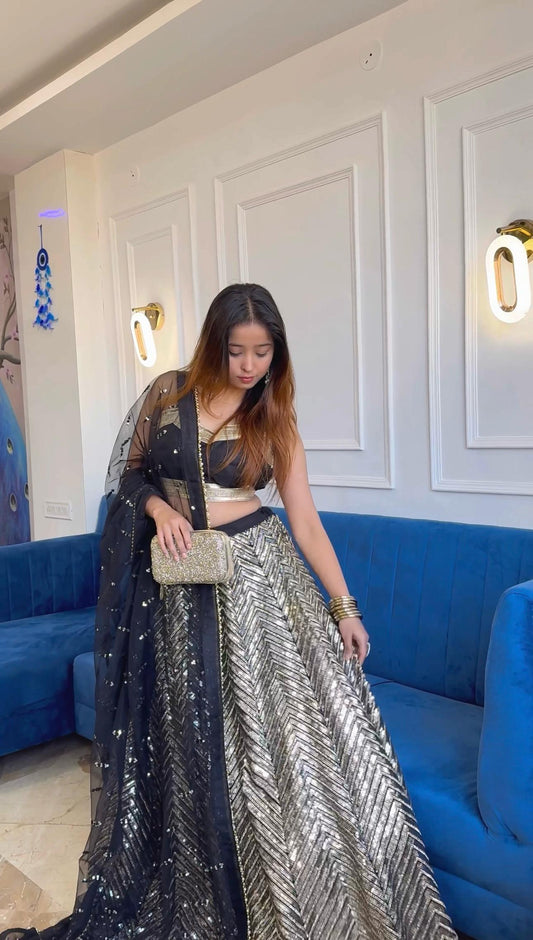 Black color georgette lehenga choli for women
