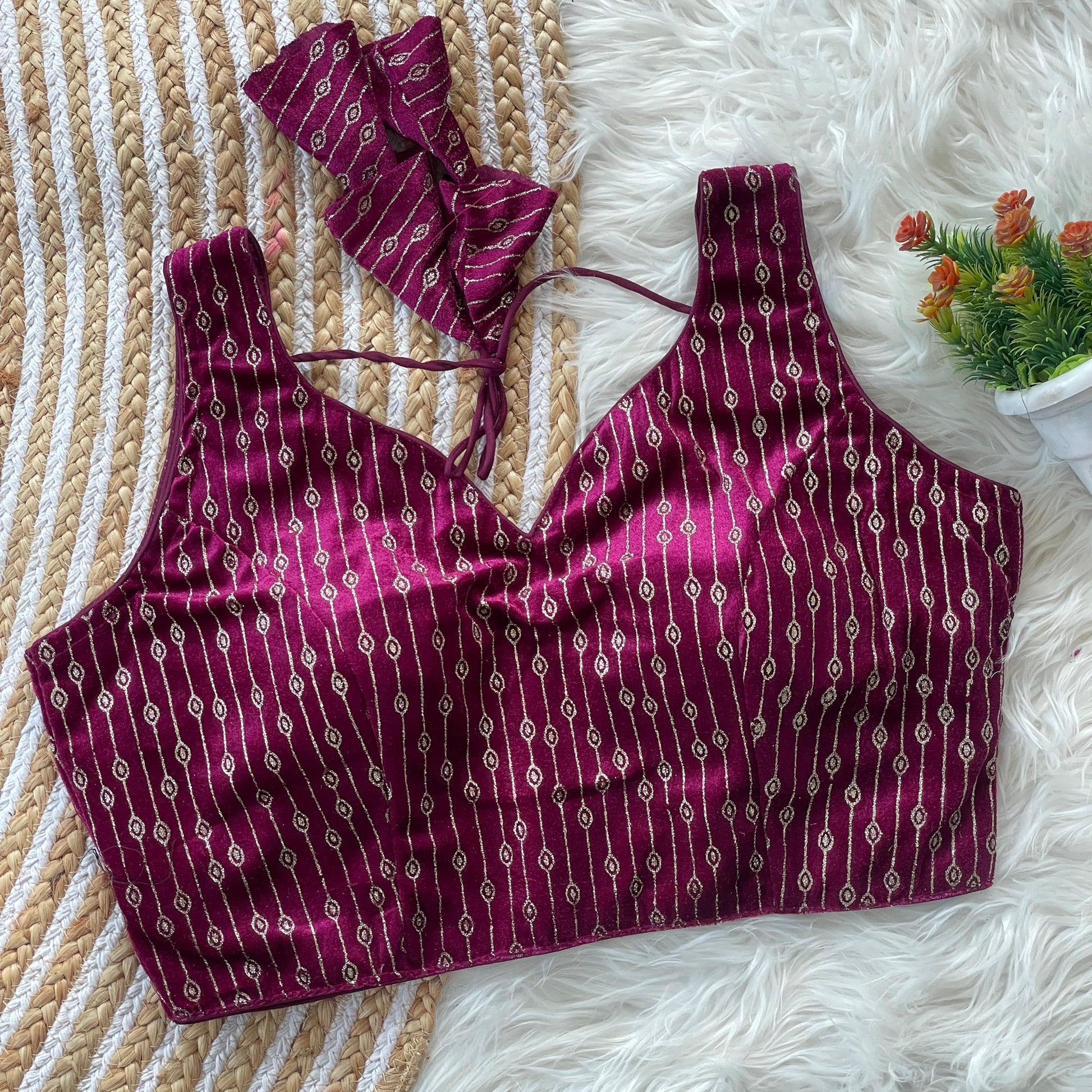 Wine color velvet blouse for sarees
