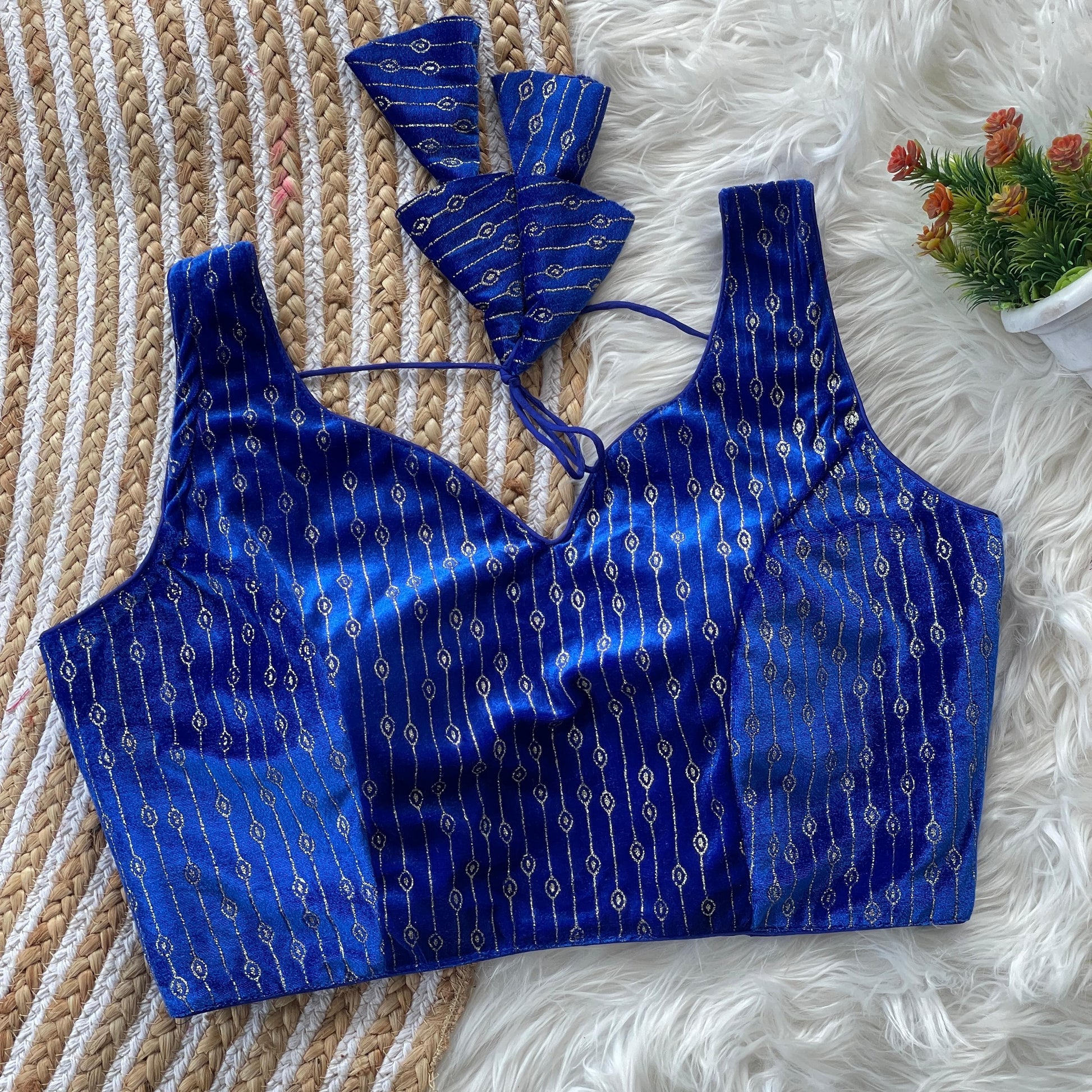 Blue color velvet blouse for sarees price