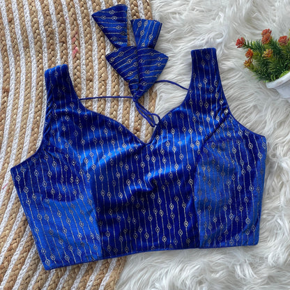 Blue color velvet blouse for sarees price