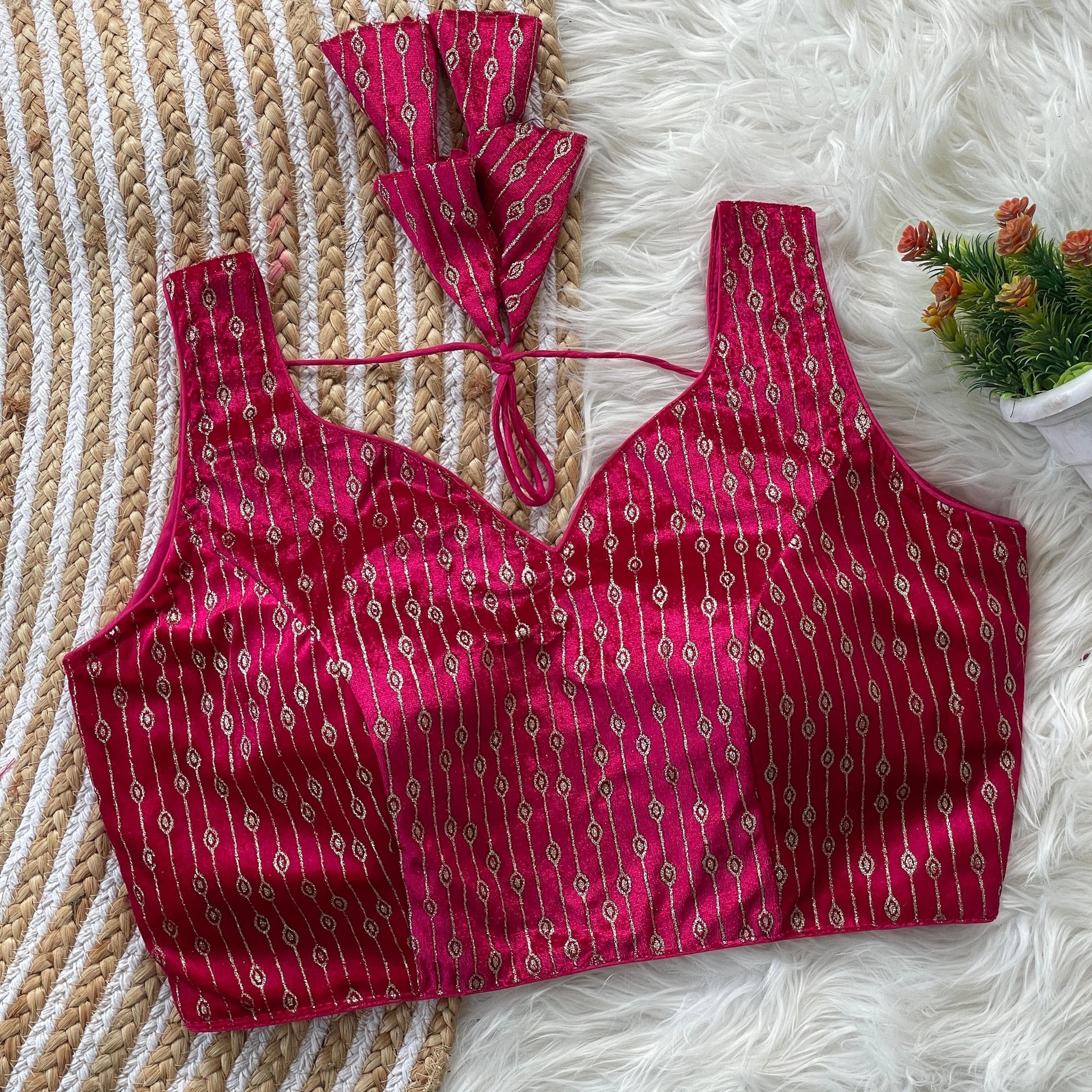 Pink color velvet blouse online shopping
