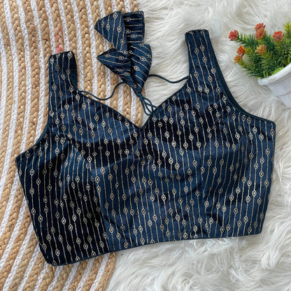 Teal color velvet printed blouse with price
