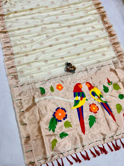 White color kanchipuram silk saree for women