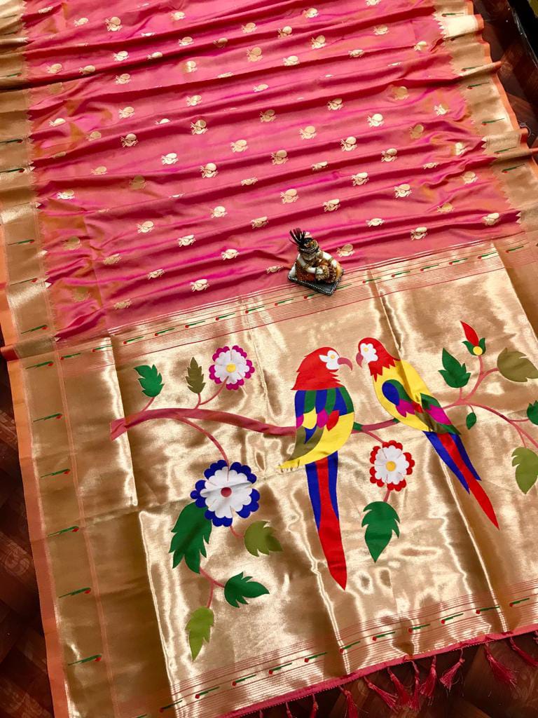 Peach color kanchipuram silk saree for women online
