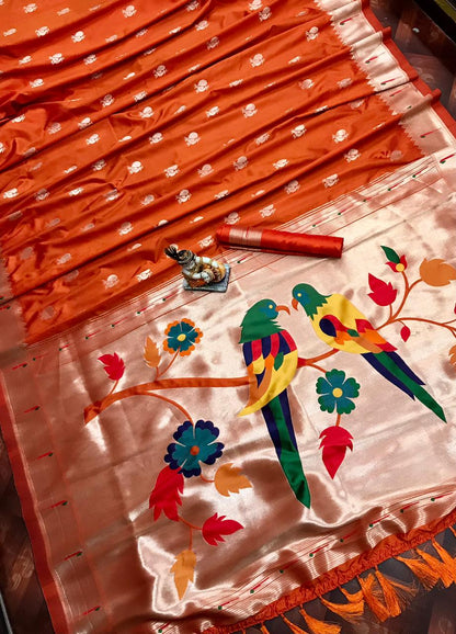Orange color kanchipuram silk saree with blouse